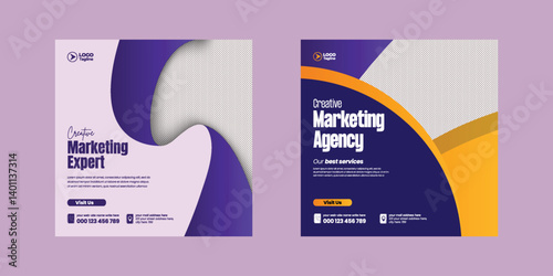 Set of editable social media post and web banner design for corporate business marketing agency, promotional advertising template for social media story design