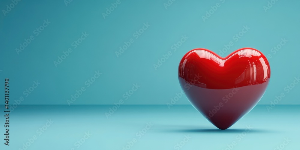 Bright red heart symbol enhancing an uplifting ambiance on a vibrant blue background Bright red heart symbol enhancing an uplifting ambiance on a vibrant blue background
