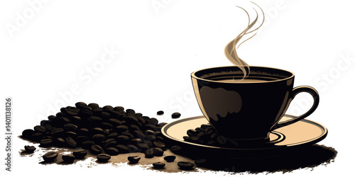 A cup of coffee and coffee beans for international coffee day
