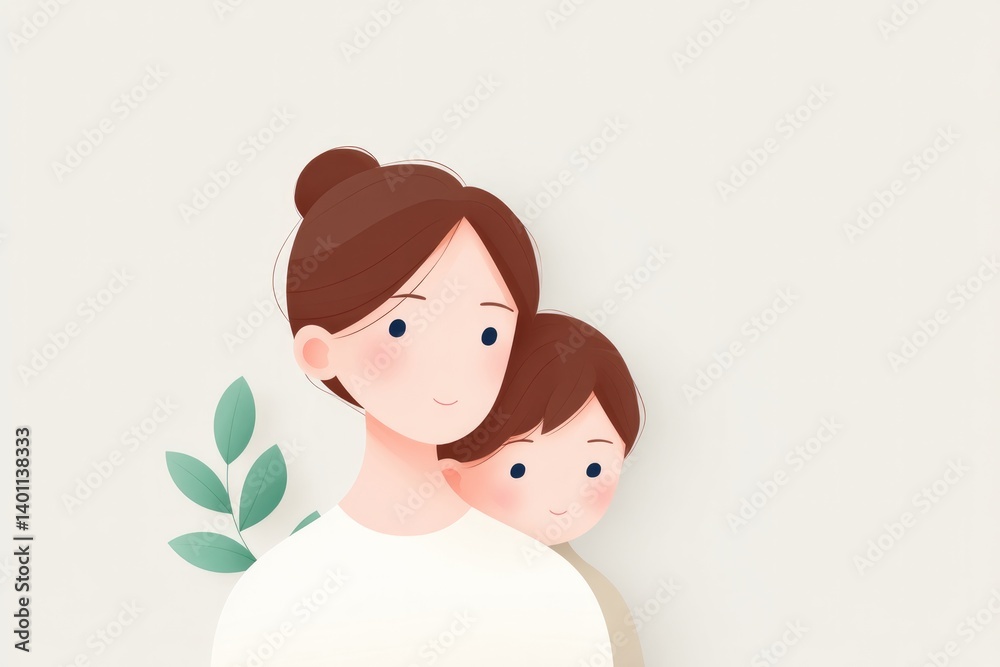 illustrate stylized flat design capturing tender moment between mother and child utilizing soft pastel colors and simple illustrate stylized flat design capturing tender moment between mother and child utilizing soft pastel colors and simple