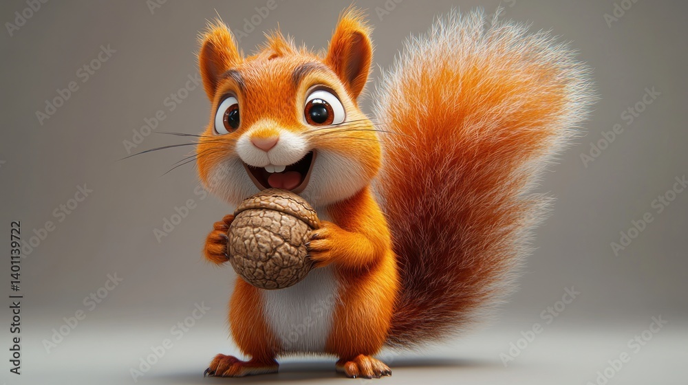 Fototapeta premium Cute cartoon squirrel with nut