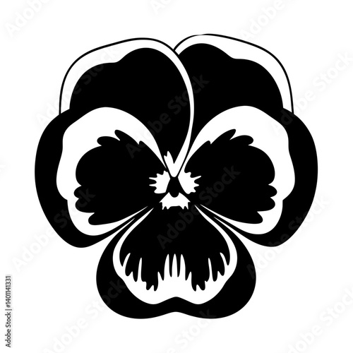 Black and white illustration of pansy , flower silhouette vector designs.