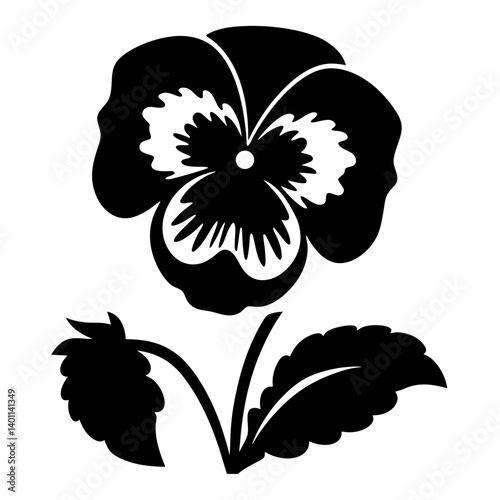 Black and white illustration of pansy , flower silhouette vector designs.