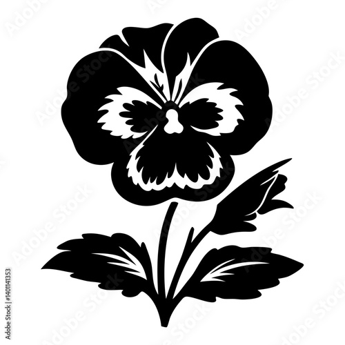 Black and white illustration of pansy , flower silhouette vector designs.