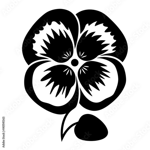 Black and white illustration of pansy , flower silhouette vector designs.