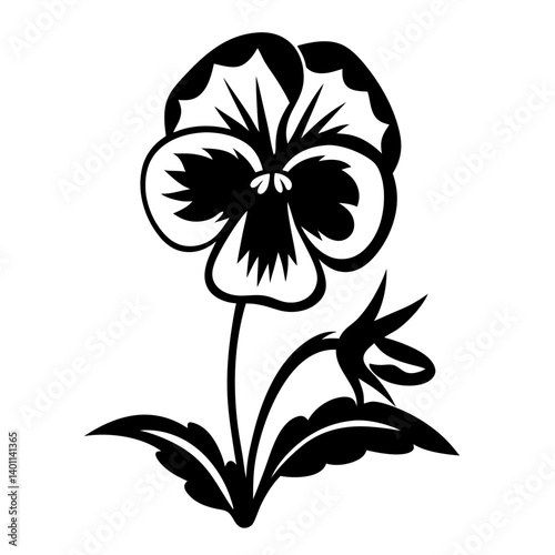 Black and white illustration of pansy , flower silhouette vector designs.
