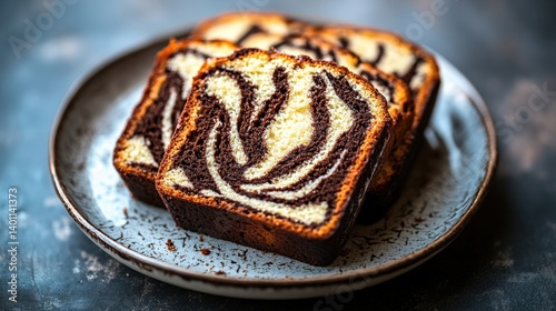 Deliciously Swirled Marble Cake Slices on a Rustic Plate with a Rich Chocolate and Vanilla Contrast for Your Sweet Treat Collection