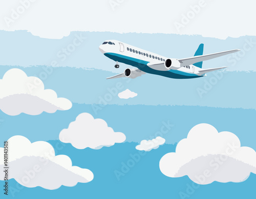 Modèle 3D réaliste d’un avion volant dans les airs isolé sur fond blanc. Avion de passagers volant dans le ciel. Illustration vectorielle