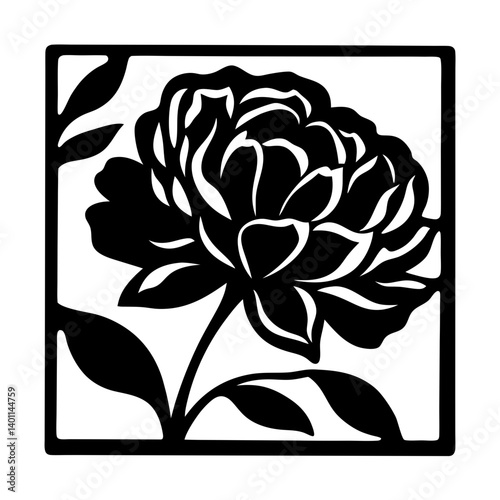 Black and white illustration of peony , flower silhouette vector designs.