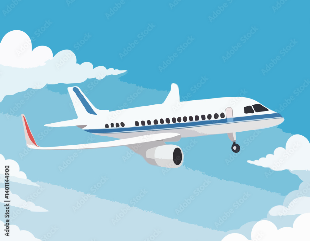 Modèle 3D réaliste d’un avion volant dans les airs isolé sur fond blanc. Avion de passagers volant dans le ciel. Illustration vectorielle