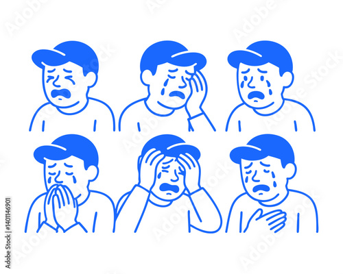 cry sad man expression doodle cartoon drawing vector illustration set with Varied Poses and Expressions
