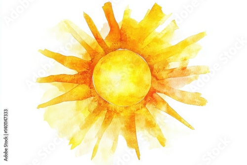 Golden sunburst with radiating rays in textured metallic watercolor style isolated on white background