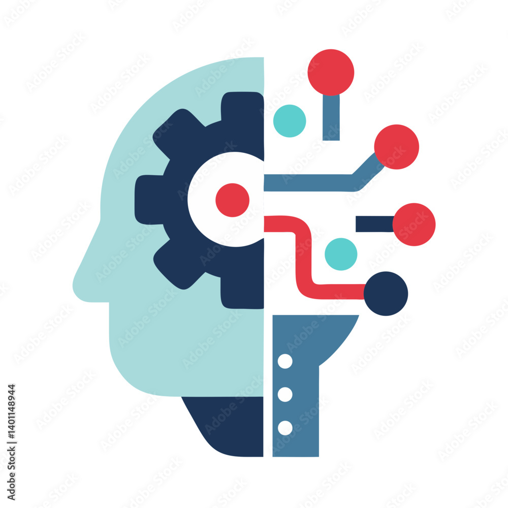 Artificial Intelligence Concept Icon with Gears and Circuits Artificial Intelligence Concept Icon with Gears and Circuits