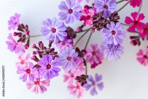 A beautiful bunch of Verbena flowers, captured with crisp detail on a white background, highlighting their delicate petals