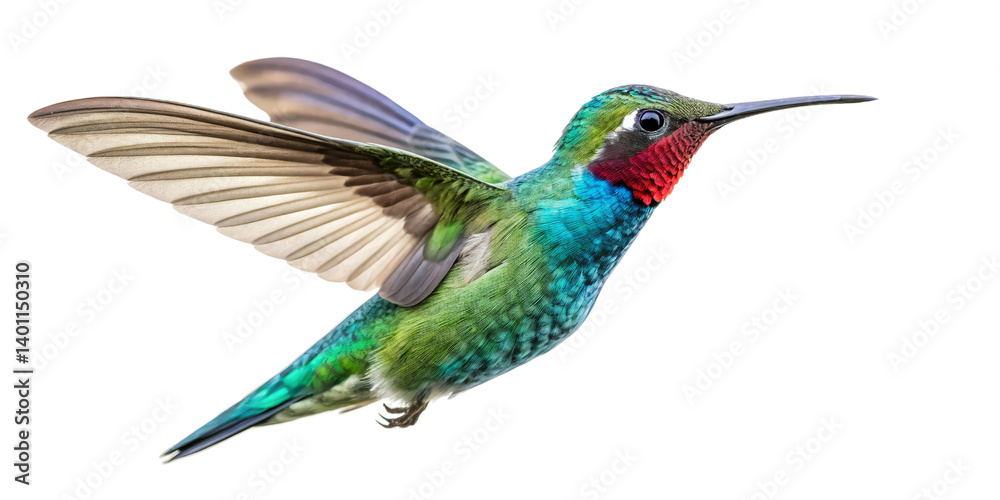 Obraz premium Vibrant Hummingbird in Flight, Isolated on Transparent Background, High-Resolution Image, Hummingbird, Bird, Tropical