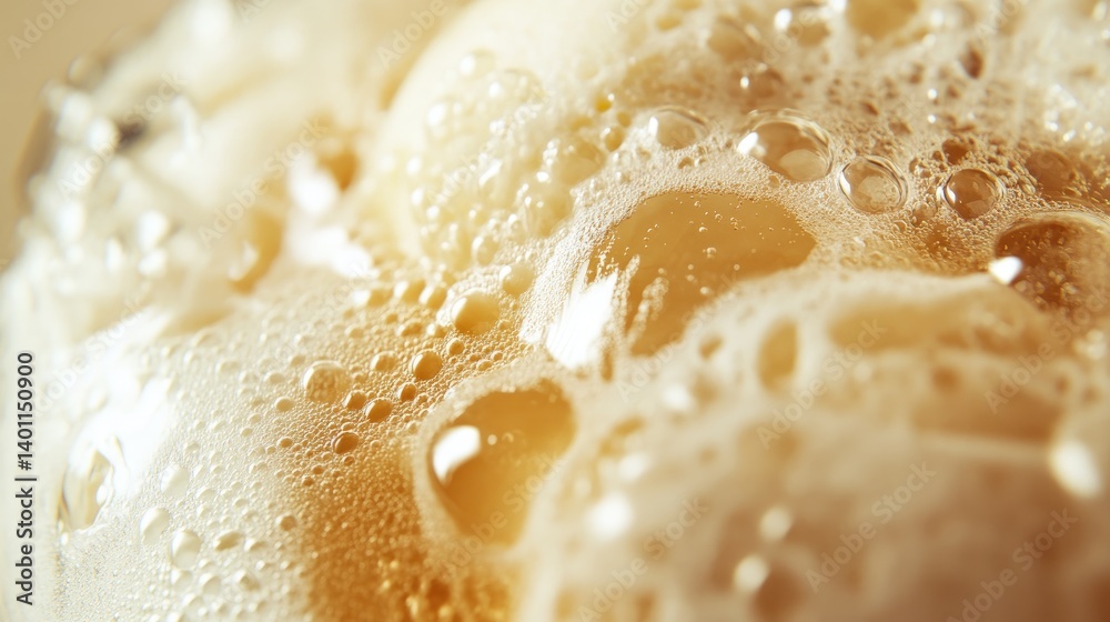 Close-Up of Foamy Beer with Bubbles and Carbonation Details Close-Up of Foamy Beer with Bubbles and Carbonation Details