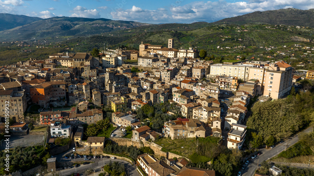 Naklejka premium Aerial view of the town of Anagni which is located in the province of Frosinone in Lazio, Italy. It is known as the city of the popes.