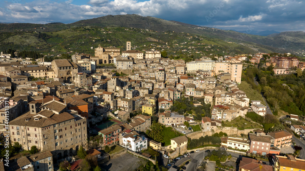 Obraz premium Aerial view of the town of Anagni which is located in the province of Frosinone in Lazio, Italy. It is known as the city of the popes.
