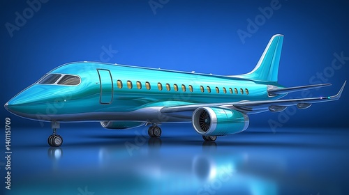 Wallpaper Mural Teal Private Jet on Blue Reflective Surface Torontodigital.ca