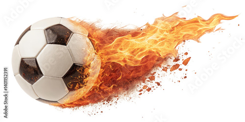 Fiery Soccer Ball  Digital Art, Burning Football, Isolated on Transparent Background, Soccer, Football, Sport