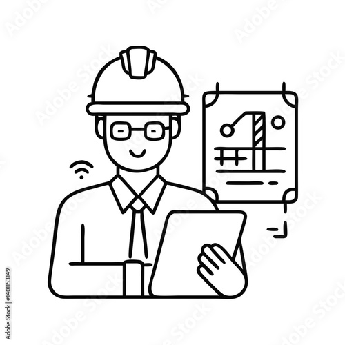 Engineer with tablet showing approved house plans for construction project