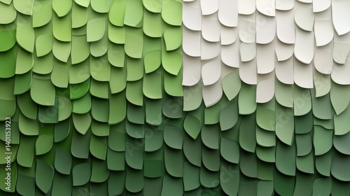 Abstract leaf-like pattern in shades of green and white