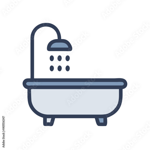 Bathtub with Shower Fixture Icon Design