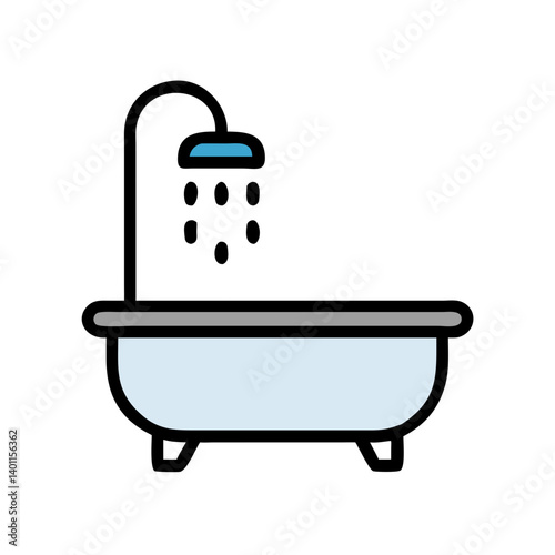 Bathtub with Shower Fixture Icon Design