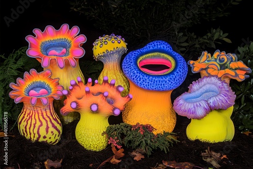 Vibrant, colorful pitcher plants, a display of artistic botanicals. photo