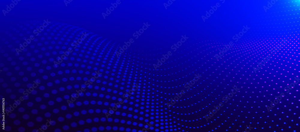 Abstract background with dynamic color wave. Futuristic dotted wave of bright particles. Colorful background for presentation design. Wide format 3D illustration. Weave effect.