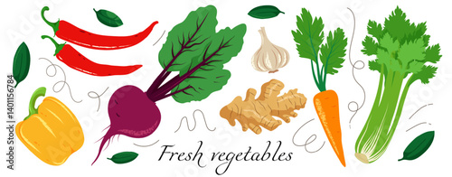 Hand-drawn vegetable collection featuring isolated elements. Vector illustration for design use.