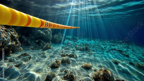 Underwater Cable in a Sunlit Ocean