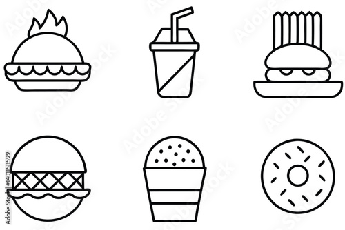 Delightful Diner Delicacies: A delightful array of delicious, simple line-art icons perfectly captures the essence of classic diner fare