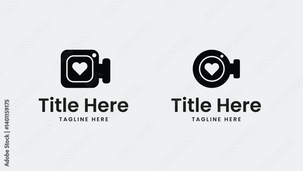 Set of Camera with Heart Shape - Video Recording with Heart Shape Logo Design Set of Camera with Heart Shape - Video Recording with Heart Shape Logo Design