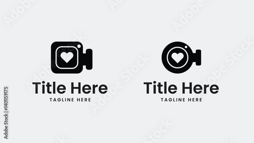 Set of Camera with Heart Shape - Video Recording with Heart Shape Logo Design