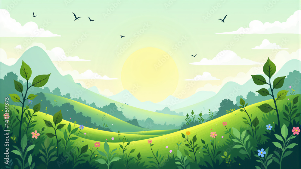 Fototapeta premium Serene Landscape with Vibrant Nature