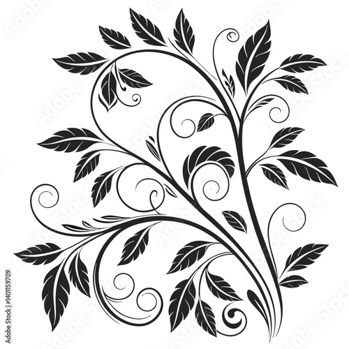 Black and white floral pattern vector illustration features seamless ornate flower and leaf design elements with vintage swirls