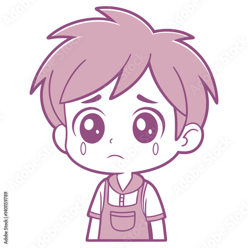 Cartoon Crying Boy with Big Eyes on Transparent Background