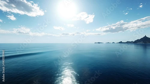 Wallpaper Mural Serene ocean view under a bright sun with gentle waves and distant islands on the horizon Torontodigital.ca