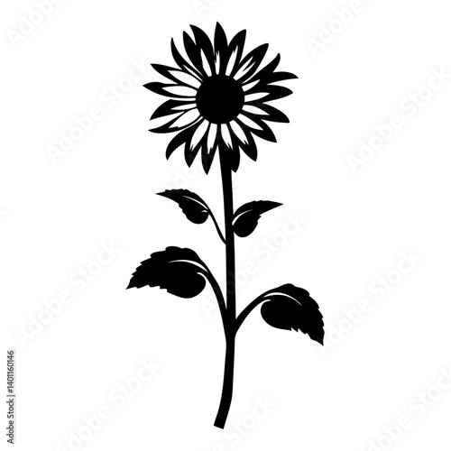 Black and white illustration of sunflower , flower silhouette vector designs.