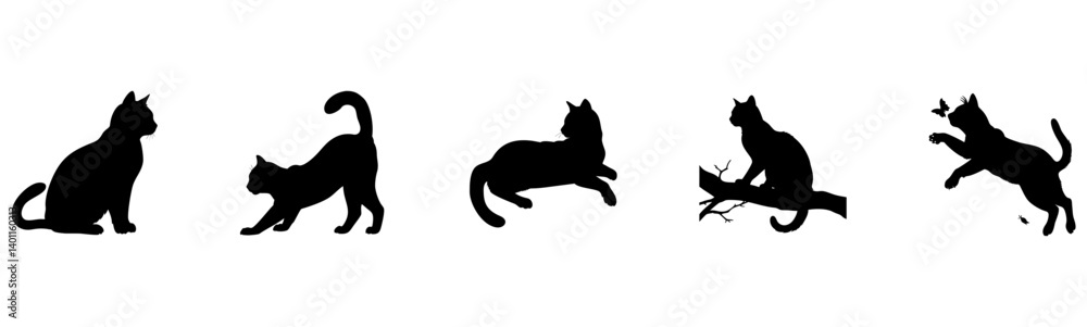 Obraz premium Elegant Cat Silhouettes Expressive Black Poses for Artistic Inspiration.