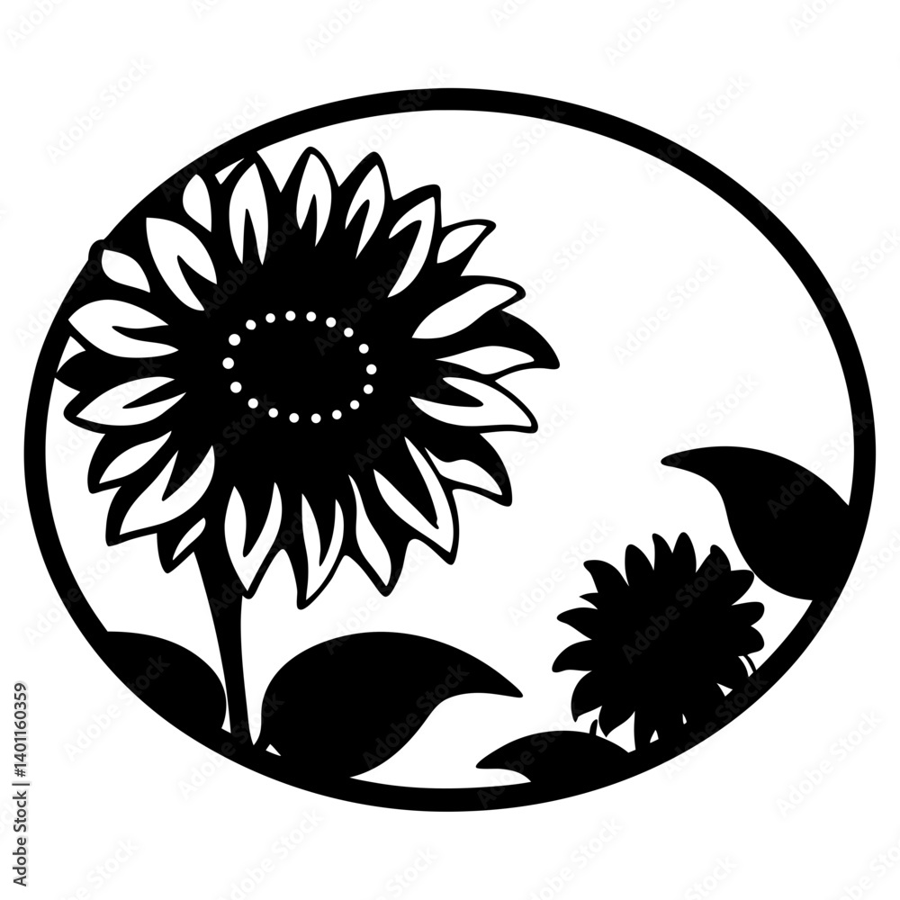Obraz premium Black and white illustration of sunflower , flower silhouette vector designs.