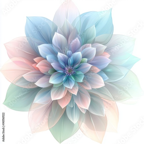 Delicate Abstract Floral Design Featuring Soft Pastels and Layered Petals with Harmonious Color Blends