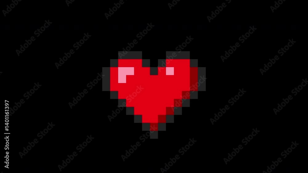 8 bit pixel art heart gaming health animation. Video game life bar. 2D video game asset. pixelated 90s style. looped video. love symbol. game health level. Transparent. Alpha channel. 8 bit pixel art heart gaming health animation. Video game life bar. 2D video game asset. pixelated 90s style. looped video. love symbol. game health level. Transparent. Alpha channel.