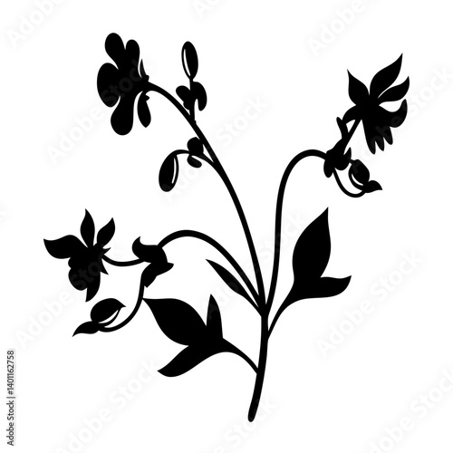 Black and white illustration of sweet pea , flower silhouette vector designs.