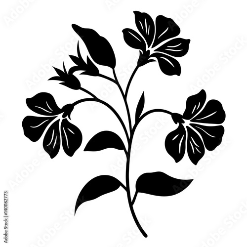 Black and white illustration of sweet pea , flower silhouette vector designs.