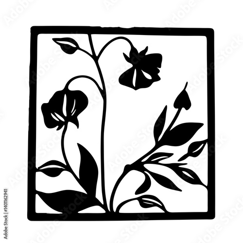 Black and white illustration of sweet pea , flower silhouette vector designs.