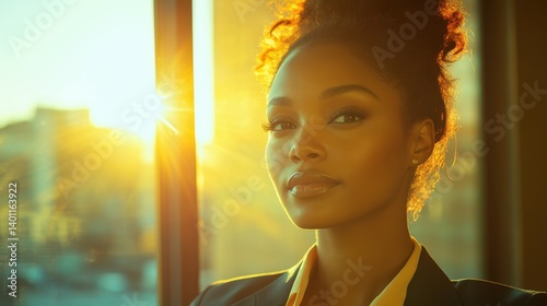 Confident african female young professional in sunset glow