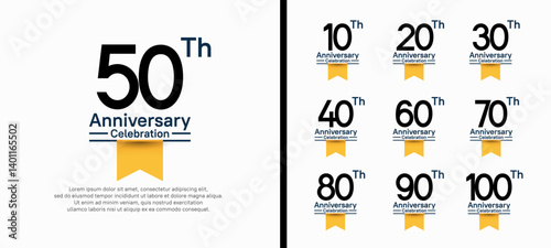 set of anniversary logo style with yellow ribbon. vector design black color for celebration