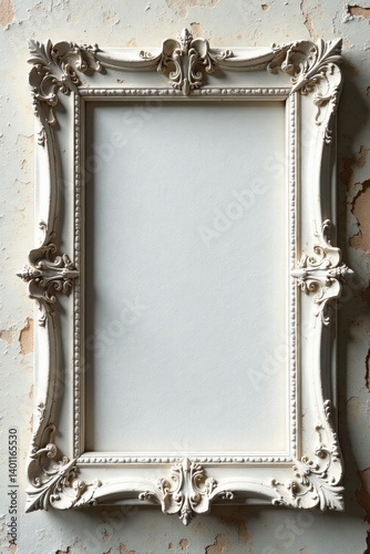 Ornate white rectangle frame, distressed texture , line, design, vintage frame